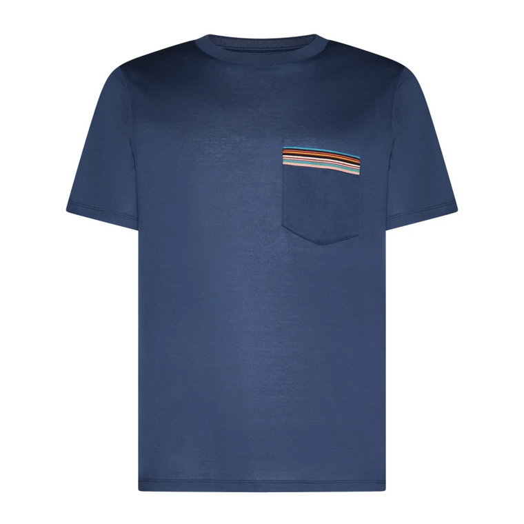 Niebieski T-shirt w Paski z Okrągłym Dekoltem PS By Paul Smith