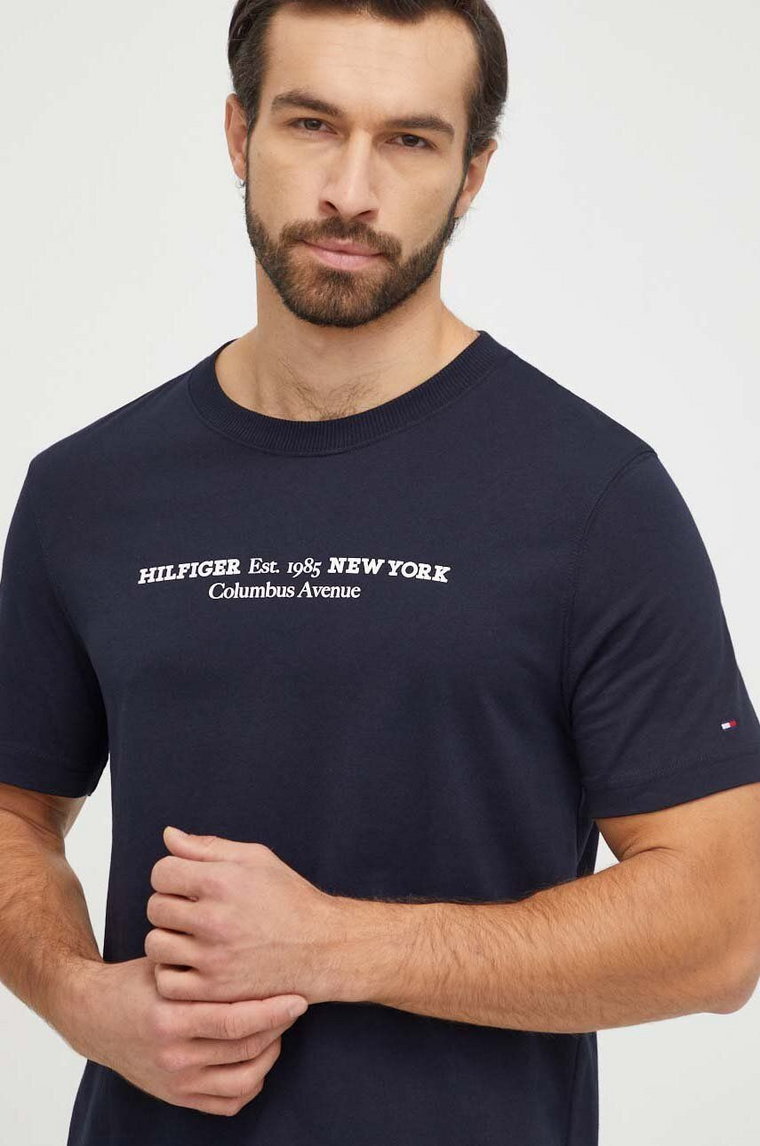 Tommy Hilfiger t-shirt bawełniany męski kolor granatowy z nadrukiem MW0MW33895