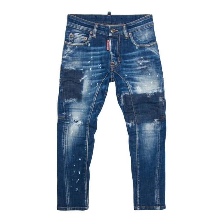 Ciemnoniebieskie zniszczone jeansy dla dzieci Dsquared2