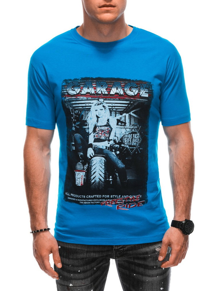 T-shirt męski z nadrukiem S1860 - niebieski