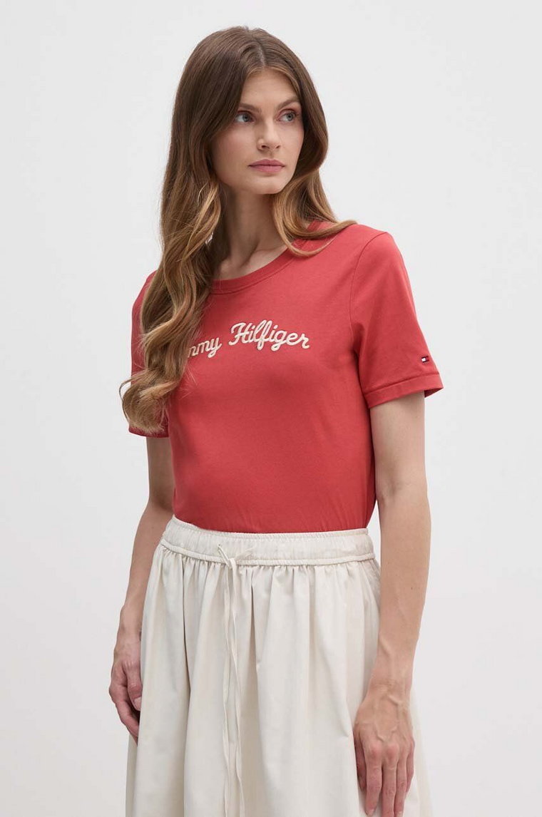 Tommy Hilfiger t-shirt bawełniany damski kolor czerwony WW0WW42589