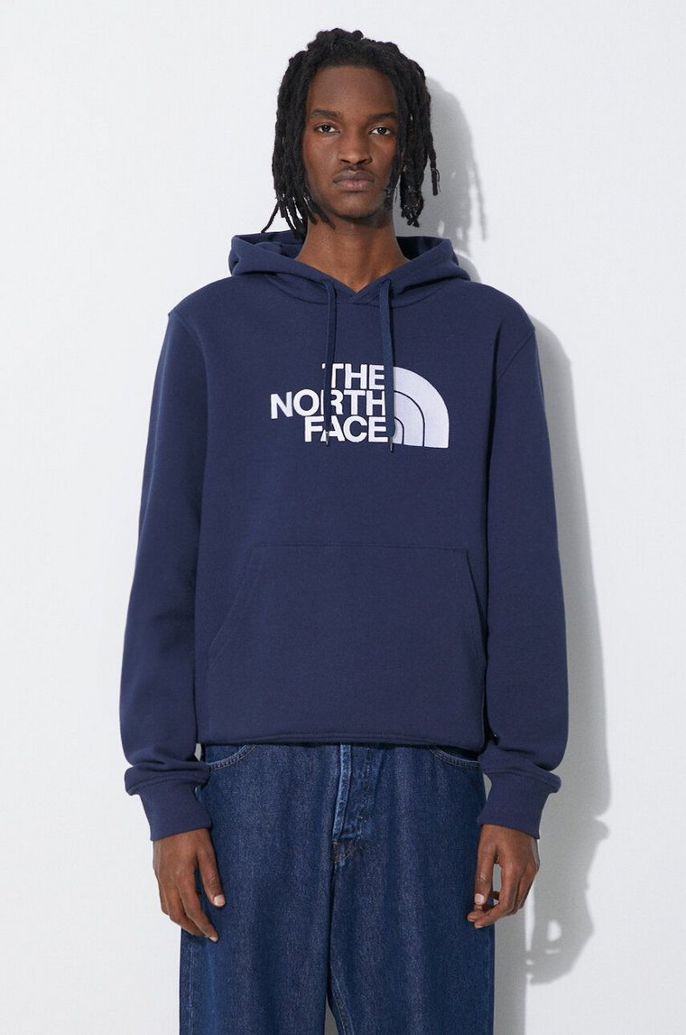 The North Face bluza bawełniana M Drew Peak Pullover Hoodie męska kolor granatowy z kapturem z aplikacją NF00AHJY8K21