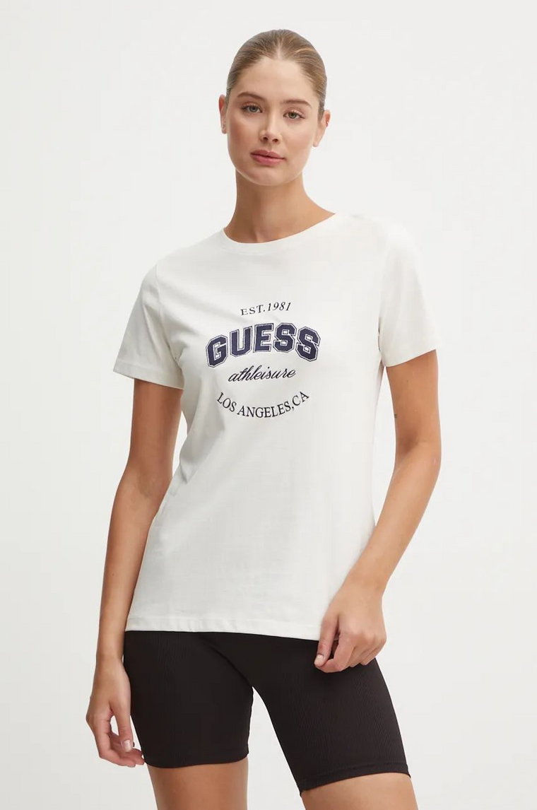 Guess t-shirt bawełniany RAQUELLE damski kolor beżowy V4BI17 K8FQ4