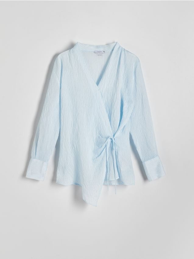 Reserved - Kopertowa bluzka z wiązaniem - jasnoniebieski