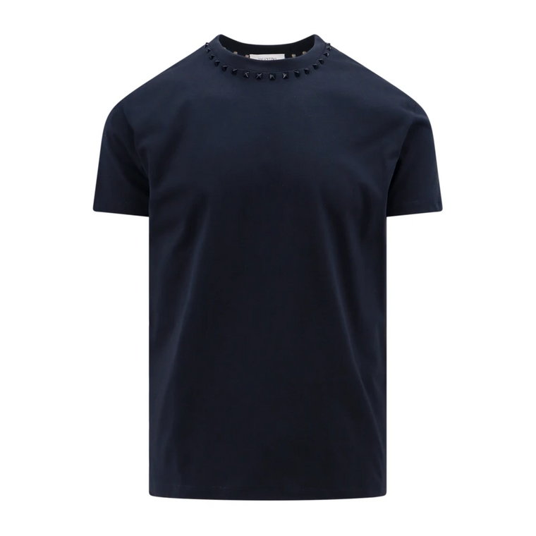 Niebieski T-Shirt z Wzorem na Szyi Valentino