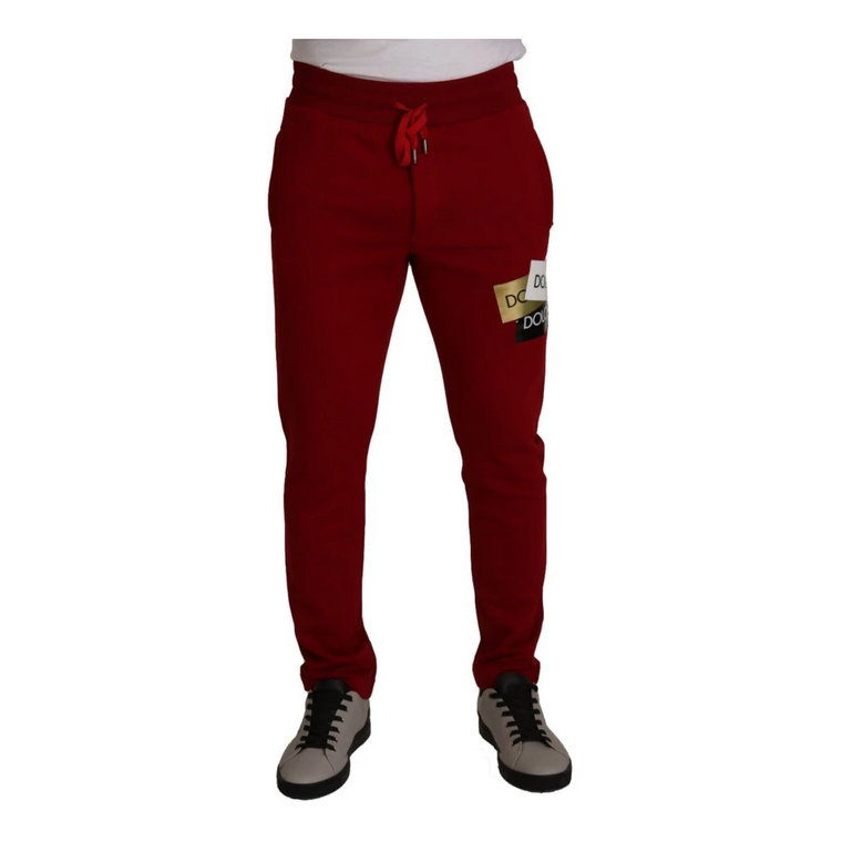 Czerwone Spodnie Joggingowe z Logo Patch Dolce & Gabbana