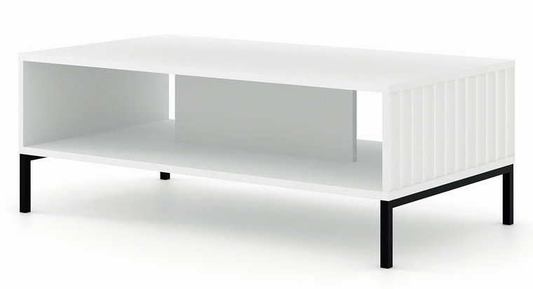 Biały lamelowy stolik kawowy z półką - Isadora 6X