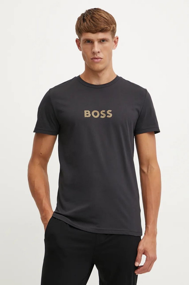 BOSS t-shirt plażowy bawełniany kolor czarny z nadrukiem