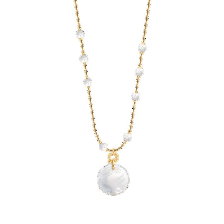 Naszyjnik Pearls z medalikiem z masy perłowej pozłacany