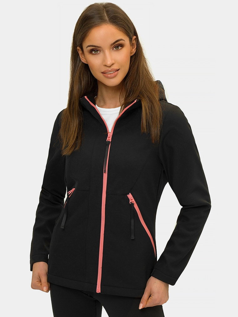 Kurtka softshell damska z kapturem czarna OZONEE JS/HD183/1