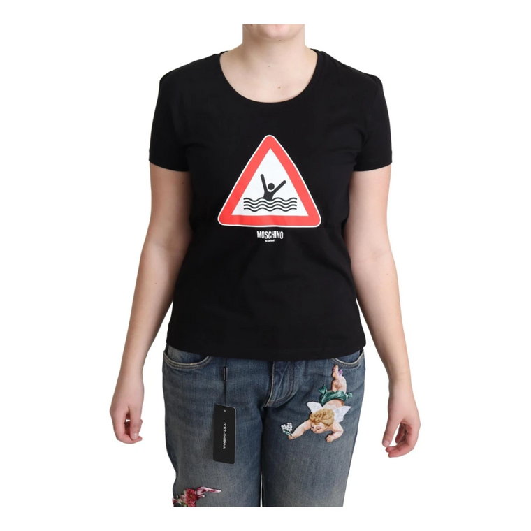 Black Cotton Swim Graphic Triangle Print T-shirt Moschino
