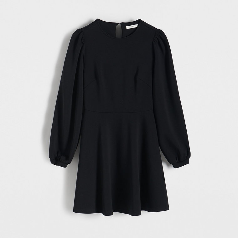 Reserved - Sukienka mini z bufiastymi rękawami - czarny