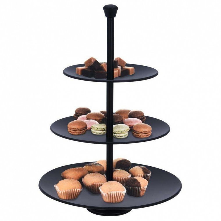 Metalowa patera 3-piętrowa na ciastka, ciasto, owoce, słodycze, czarna, 36,5 cm kod: O-150110