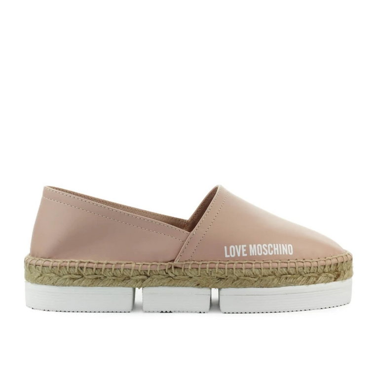 Skórzane Espadryle w pudrowym różu Love Moschino