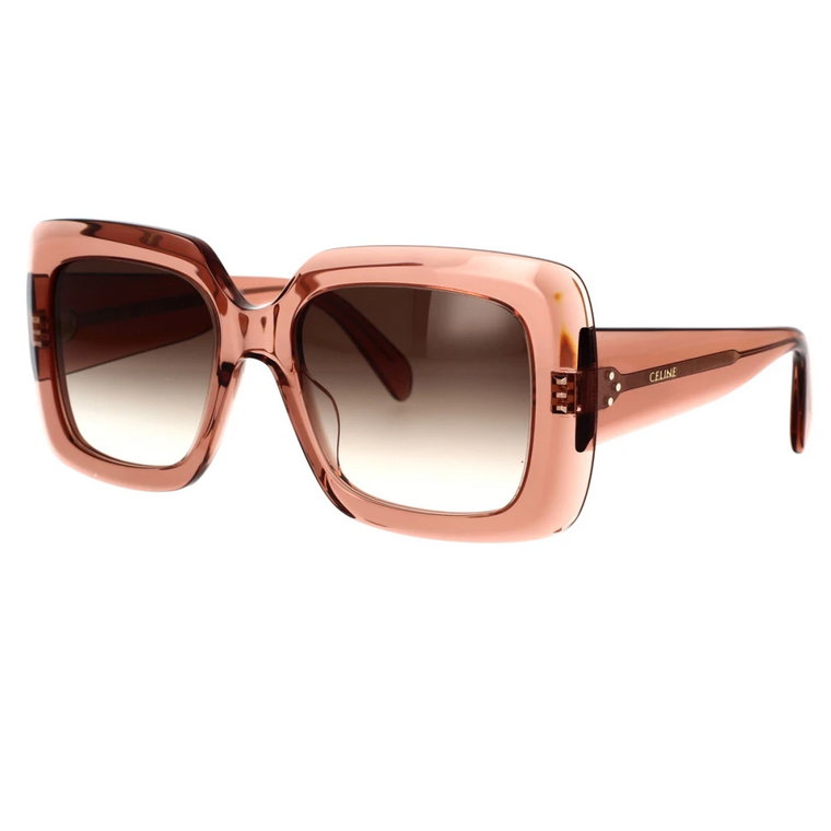Okulary przeciwsłoneczne w kształcie prostokąta w przezroczystym różowym karmelu Celine