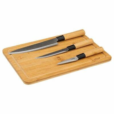 Zestaw 3 noży + deska bambusowa