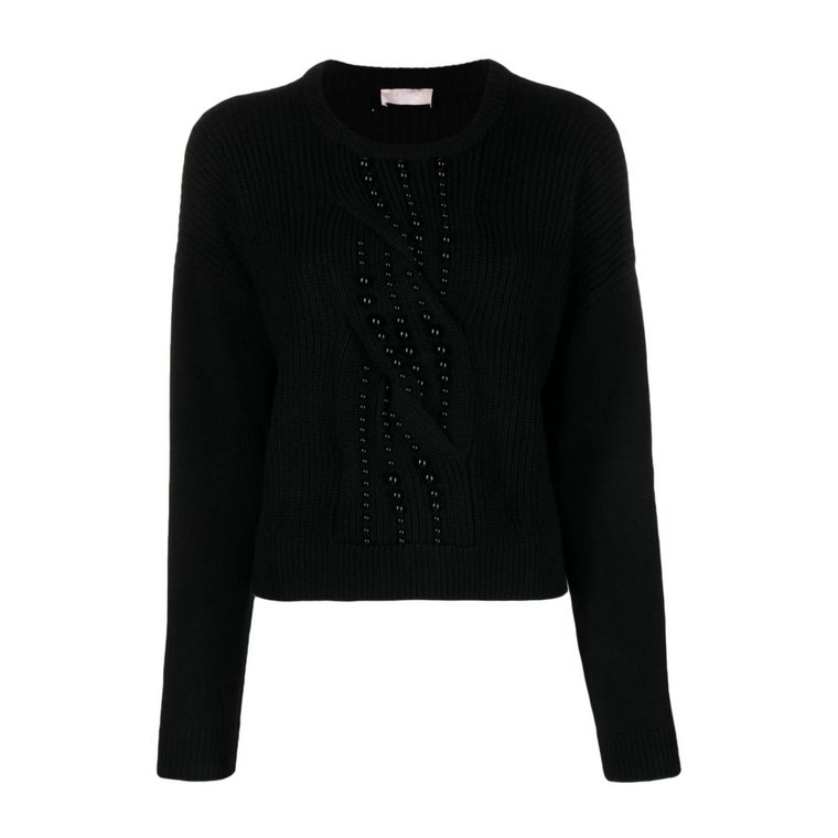 Czarny sweter z wełnianym dodatkiem i ozdobnymi perełkami Liu Jo
