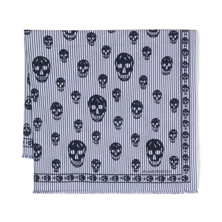 Paski Szal z Logo Skull Alexander McQueen