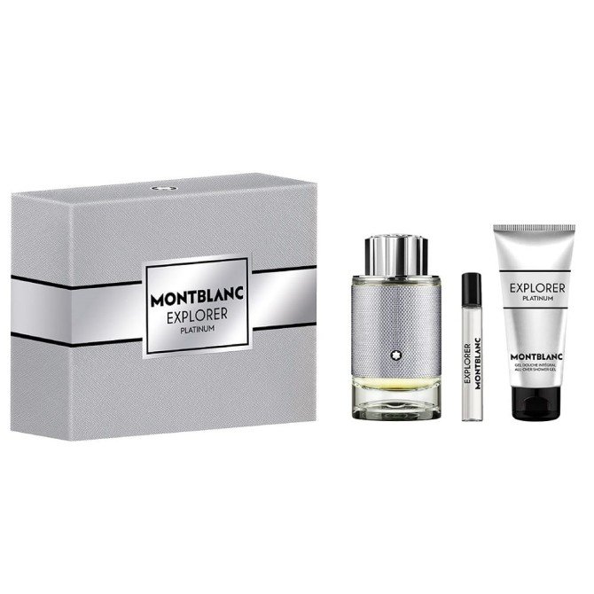 Mont Blanc Explorer Platinum zestaw woda perfumowana spray 100ml + miniatura wody perfumowanej 7.5ml + żel pod prysznic 100ml