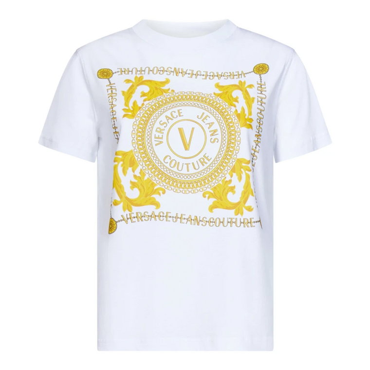 Białe koszulki i pola z nadrukiem V-Emblem Chain Versace Jeans Couture