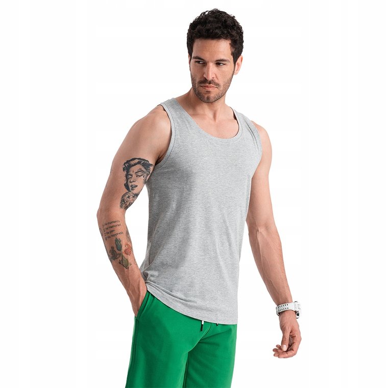 Męska bawełniana koszulka tank top Basic szary melanż V2 OM-TSBT-0192 XL