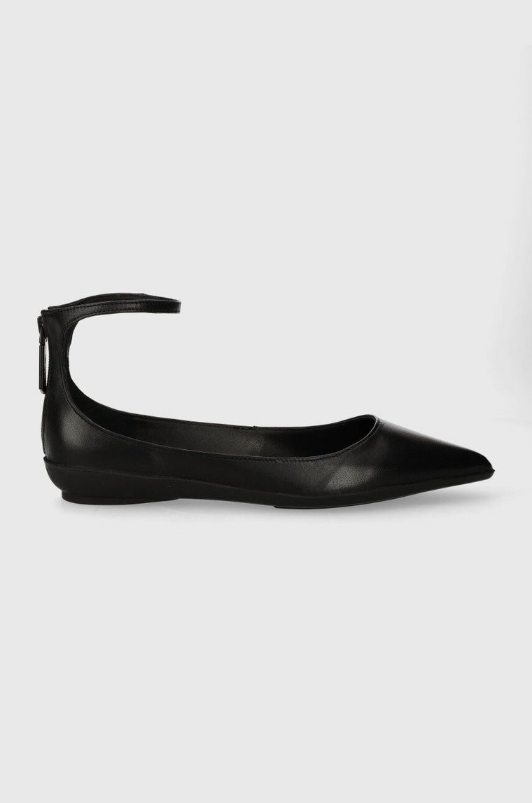 Calvin Klein baleriny skórzane WRAPPED ANKLE STRAP BALLERINA kolor czarny  HW0HW01840