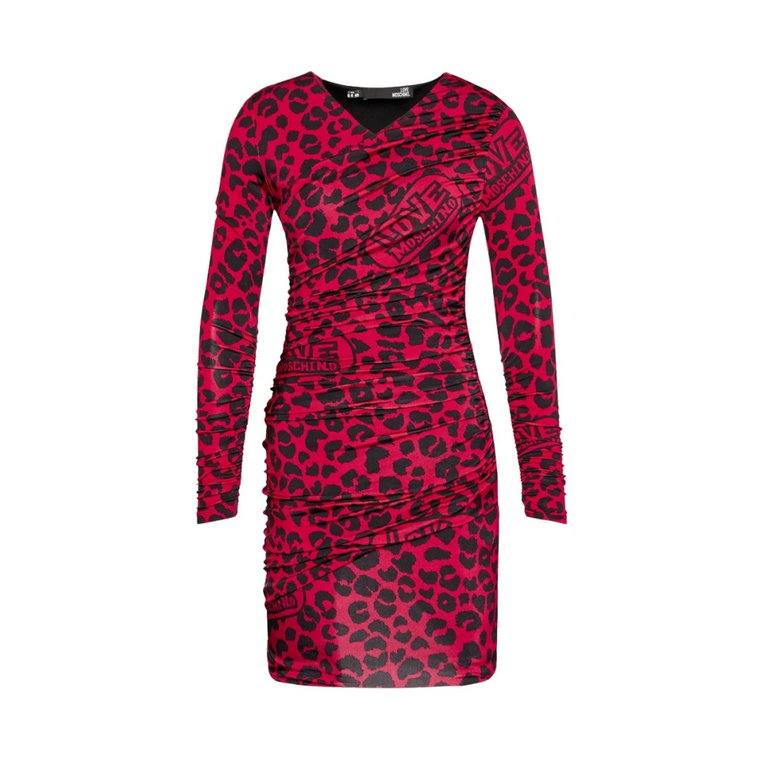 Czerwona i czarna sukienka z nadrukiem leoparda Love Moschino