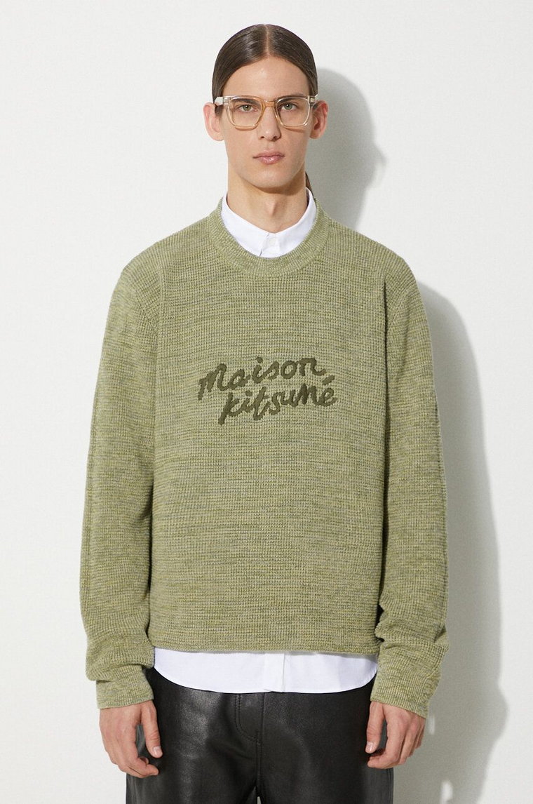 Maison Kitsuné sweter bawełniany Handwriting Comfort Jumper kolor zielony  MM00807KT1108