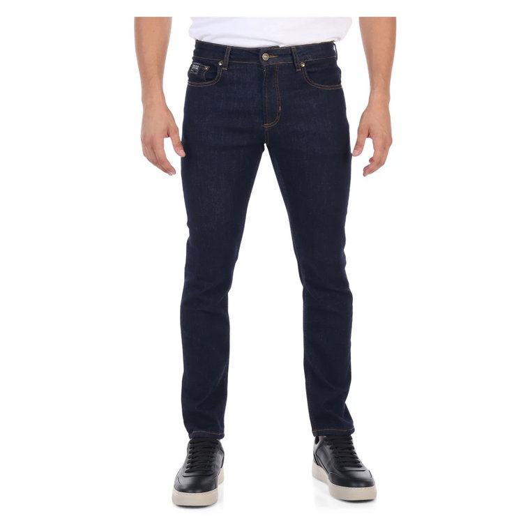 Ciemnoniebieskie Spodnie Skinny Fit z Logo Versace Jeans Couture