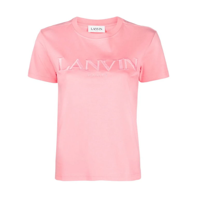 Klasyczny Różowy Bawełniany T-shirt z Haftowanym Logo Lanvin