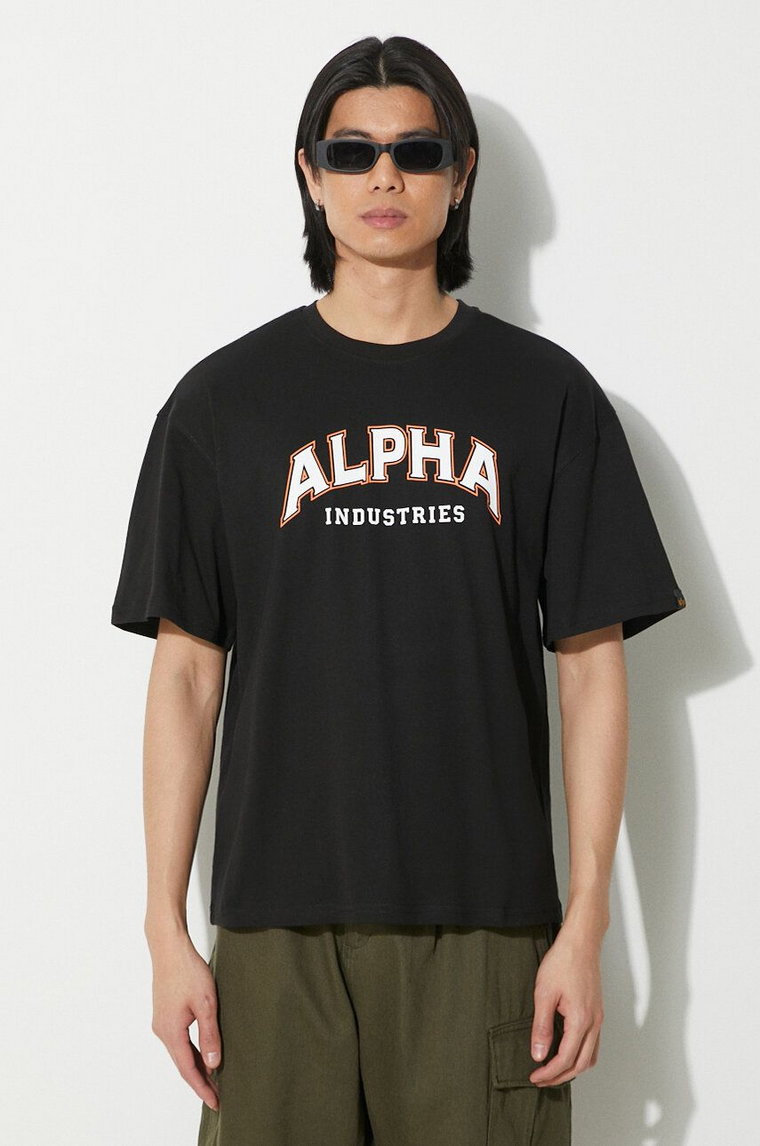 Alpha Industries t-shirt bawełniany College męski kolor czarny z nadrukiem 146501