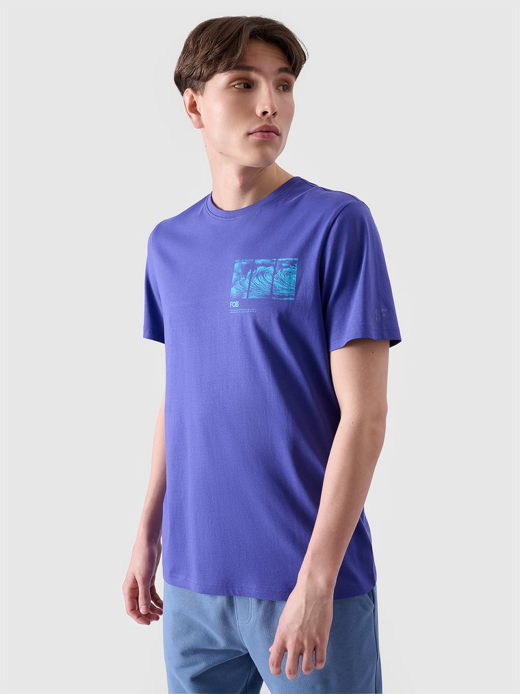 T-shirt regular z nadrukiem męski - fioletowy