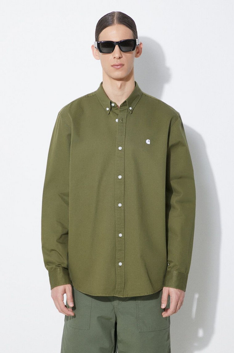 Carhartt WIP koszula bawełniana Longsleeve Madison Shirt męska kolor zielony regular z kołnierzykiem button-down I023339.25DXX