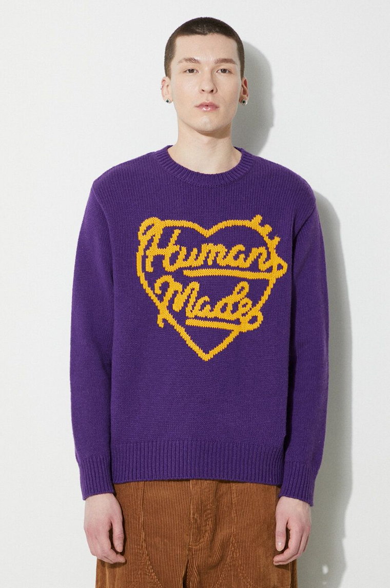 Human Made sweter wełniany Low Gauge Knit Sweater męski kolor fioletowy  HM27CS038