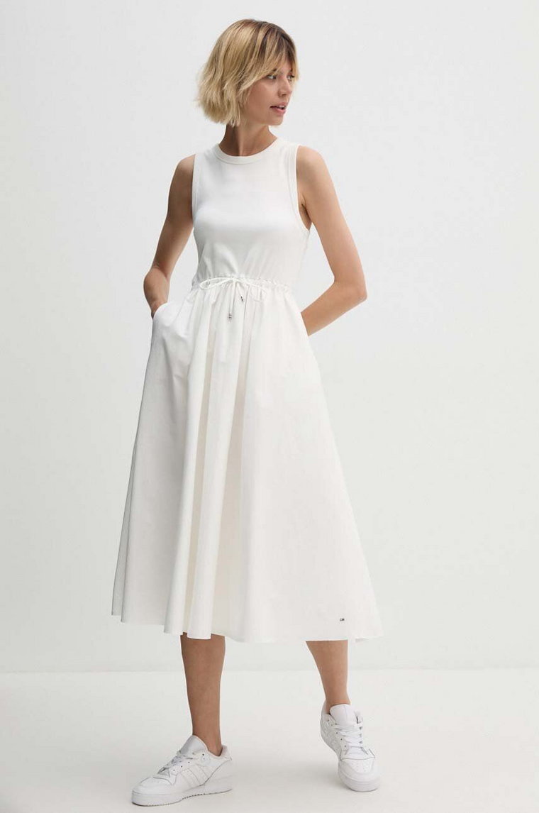Tommy Hilfiger sukienka kolor biały midi rozkloszowana WW0WW44460