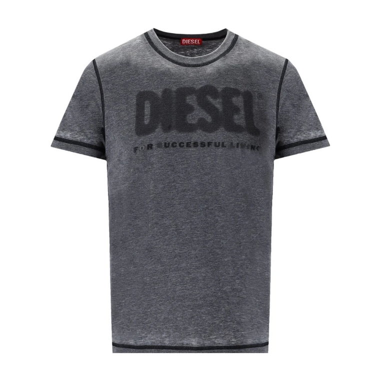 Szara Koszulka z Wypalonym Logo Diesel