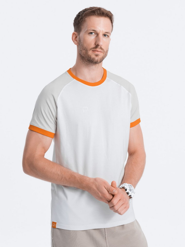 T-shirt męski bawełniany z reglanem - szaro-biały V2 S1623