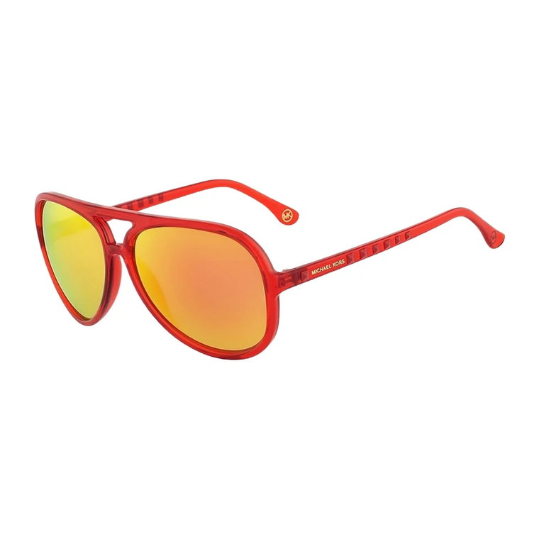 Czerwone okrągłe okulary przeciwsłoneczne Aviator z lustrzanymi fioletowymi soczewkami Michael Kors