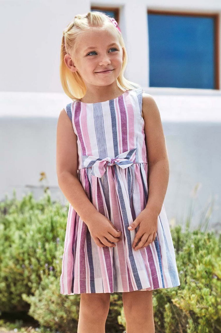 Mayoral sukienka z domieszką lnu dziecięca kolor fioletowy mini rozkloszowana