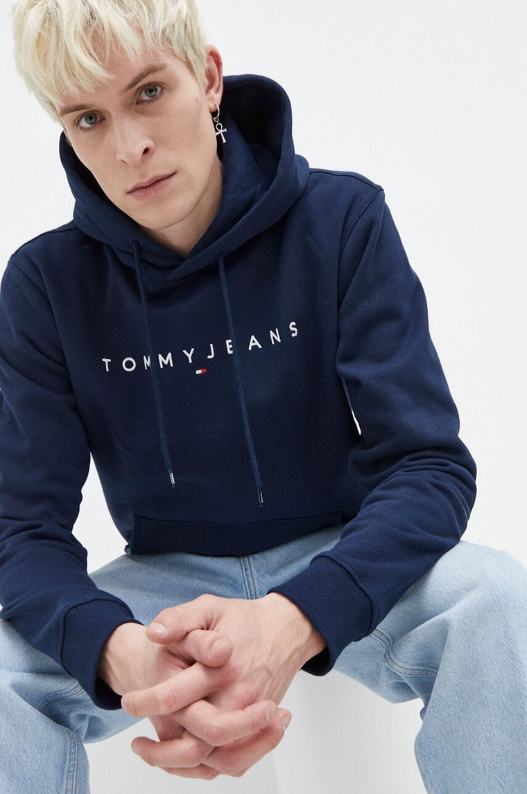 Tommy Jeans bluza męska kolor granatowy z kapturem z aplikacją