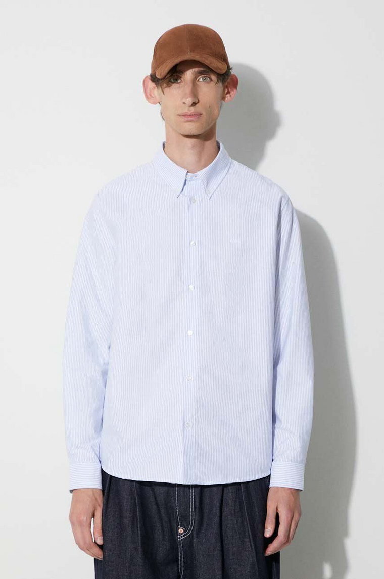 A.P.C. koszula bawełniana męska kolor niebieski regular z kołnierzykiem button-down