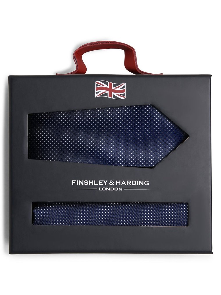 Finshley & Harding London Krawat i poszetka z jedwabiu Mężczyźni Jedwab niebieski wzorzysty, ONE SIZE