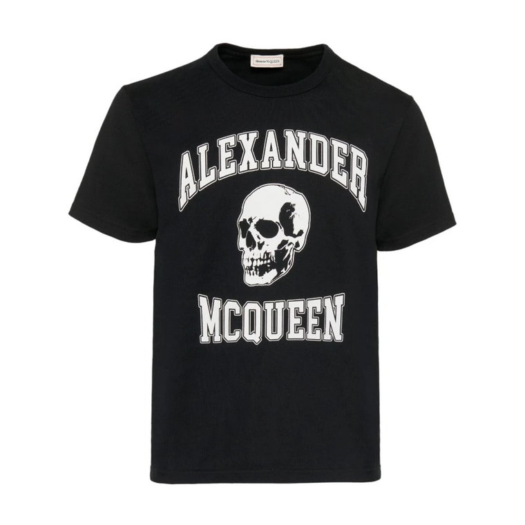 Koszulka z Logo i Wzorem Czaszki w Czarno-Białym Alexander McQueen