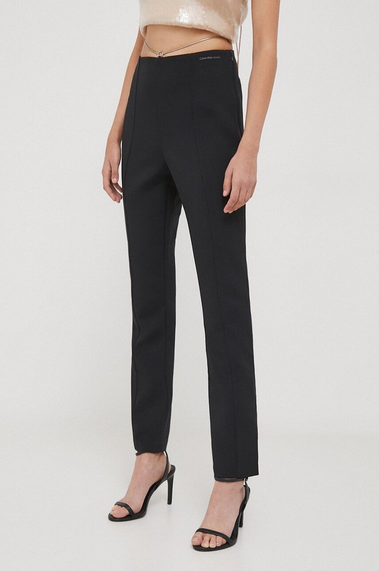 Calvin Klein Jeans spodnie damskie kolor czarny dopasowane high waist