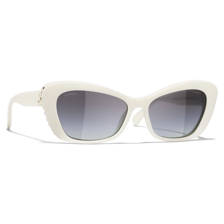 Eleganckie okulary przeciwsłoneczne o owalnym kształcie z białą oprawką z acetatu Chanel