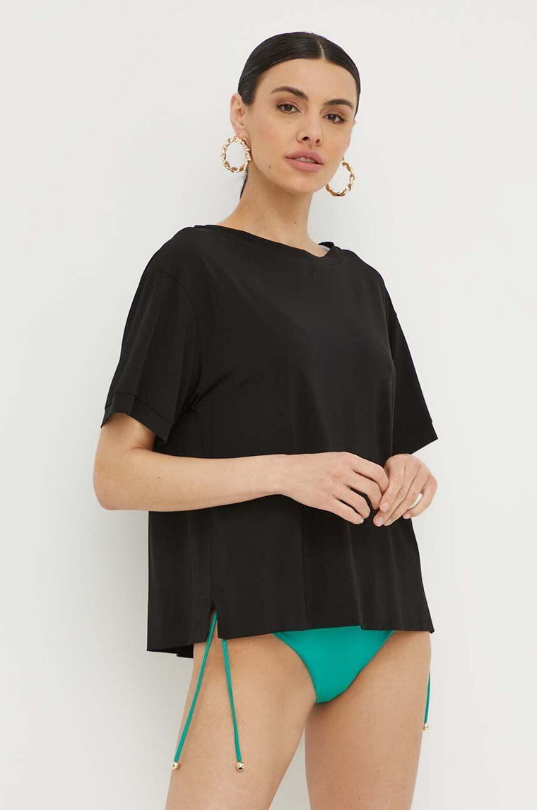 Max Mara Beachwear bluzka damska kolor czarny gładka 2416941029600