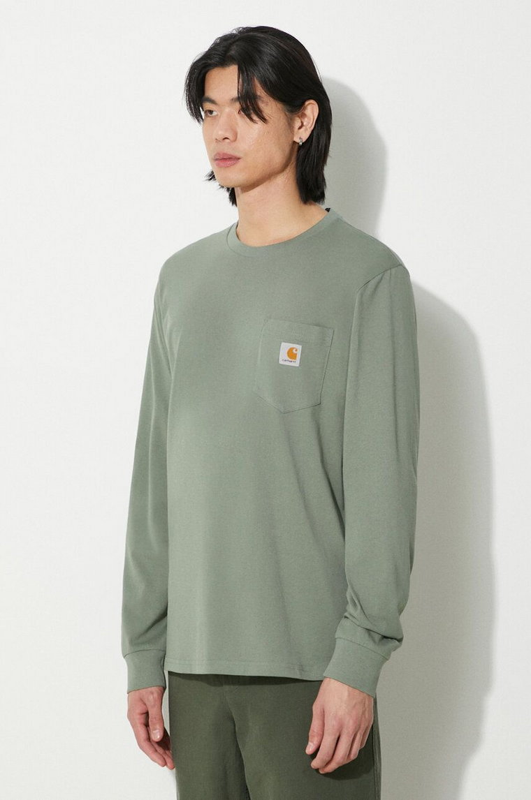 Carhartt WIP longsleeve bawełniany kolor zielony gładki I030437.1YFXX