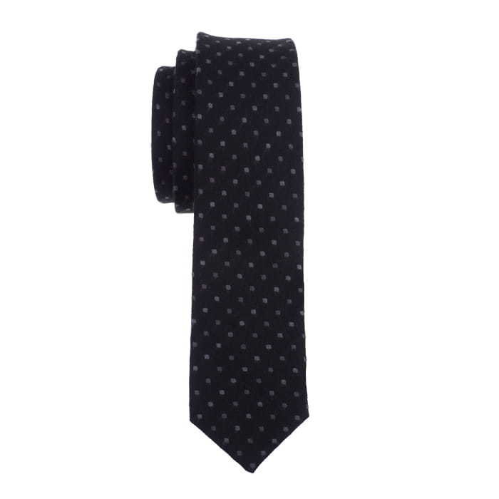 Krawat wąski czarny szare kwadraty EM 34