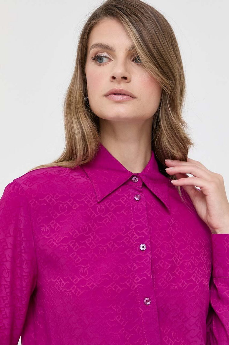 Pinko koszula z domieszką jedwabiu kolor fioletowy regular z kołnierzykiem klasycznym 100121.A01P
