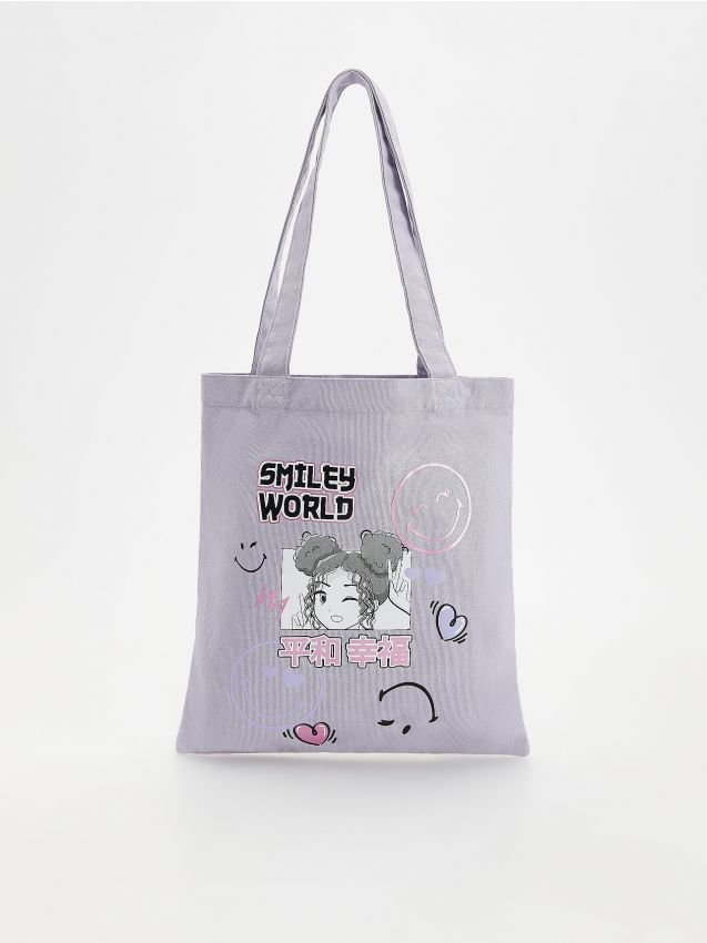 Reserved - Torebka shopper SmileyWorld - lawendowy